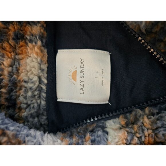 Lazy Sunday Womens Plaid Sherpa Fleece Pullover Jacket Large warm cozy cottageco - Picture 4 of 7